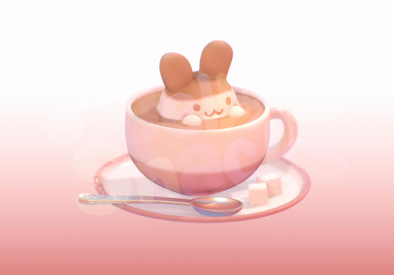 Commission Project 1 - Mimitchi as milk foam in a tea cup