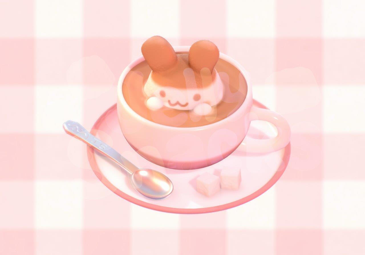 Commission Project 1 - Mimitchi as milk foam in a tea cup