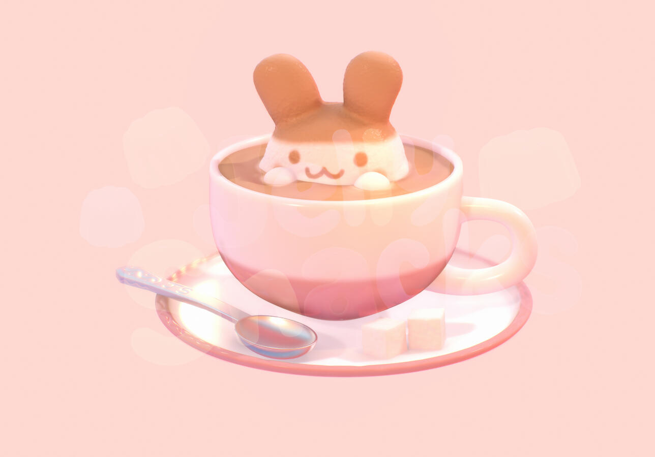 Commission Project 1 - Mimitchi as milk foam in a tea cup